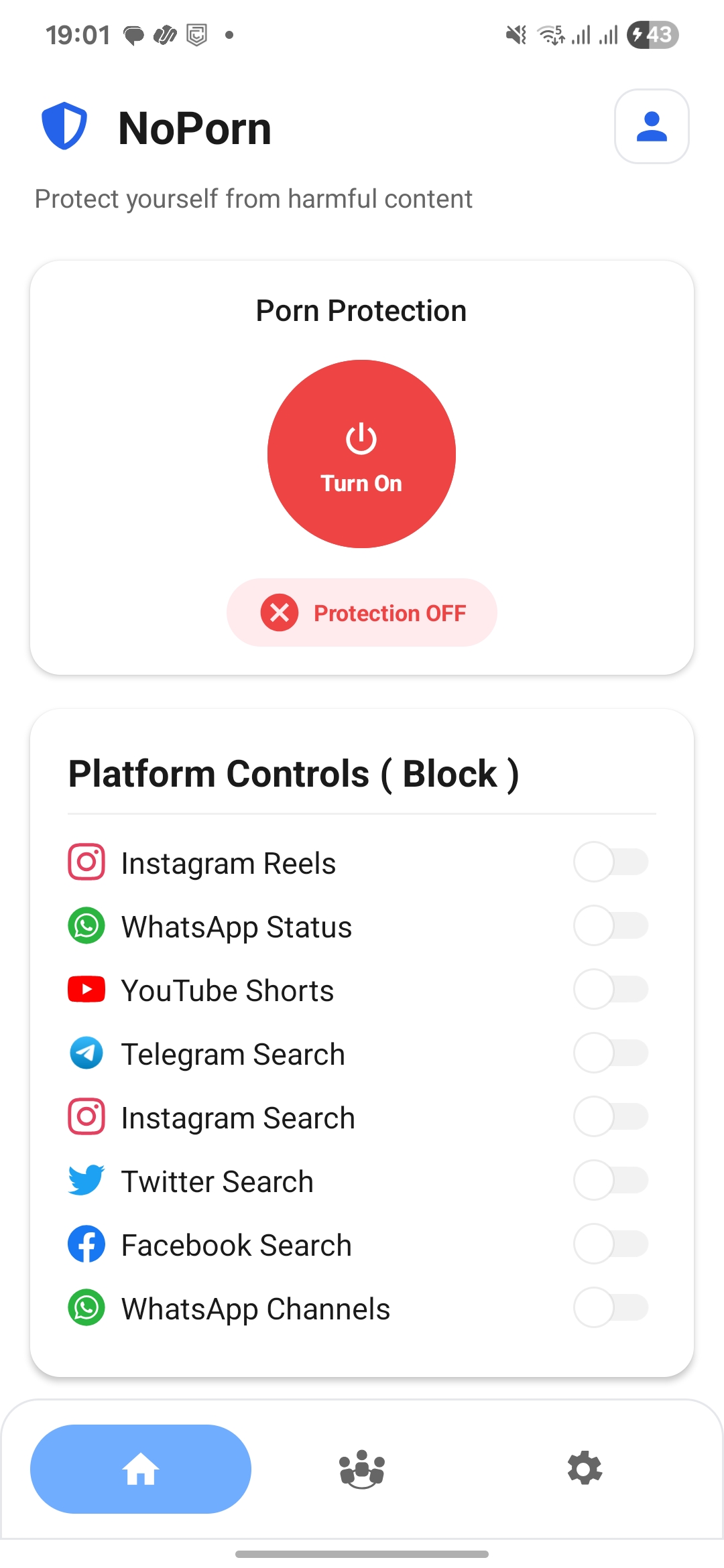 NoPorn App Home Screen